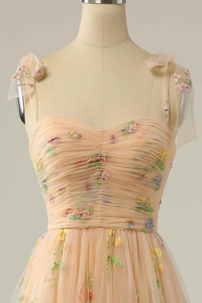 Tulle A-Line Floral Appliques Sweetheart Prom Party Dress