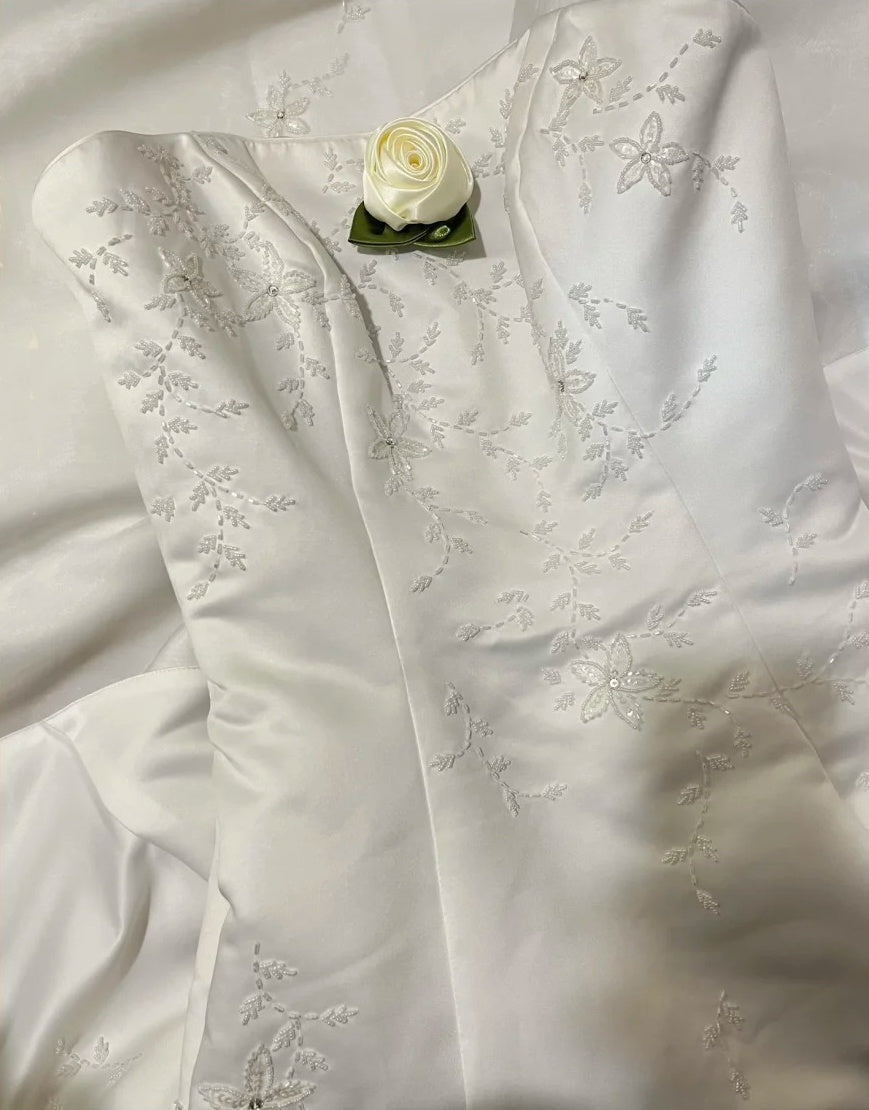 White exquisite bead long satin ball dress, evening dress, wedding dress gh4511
