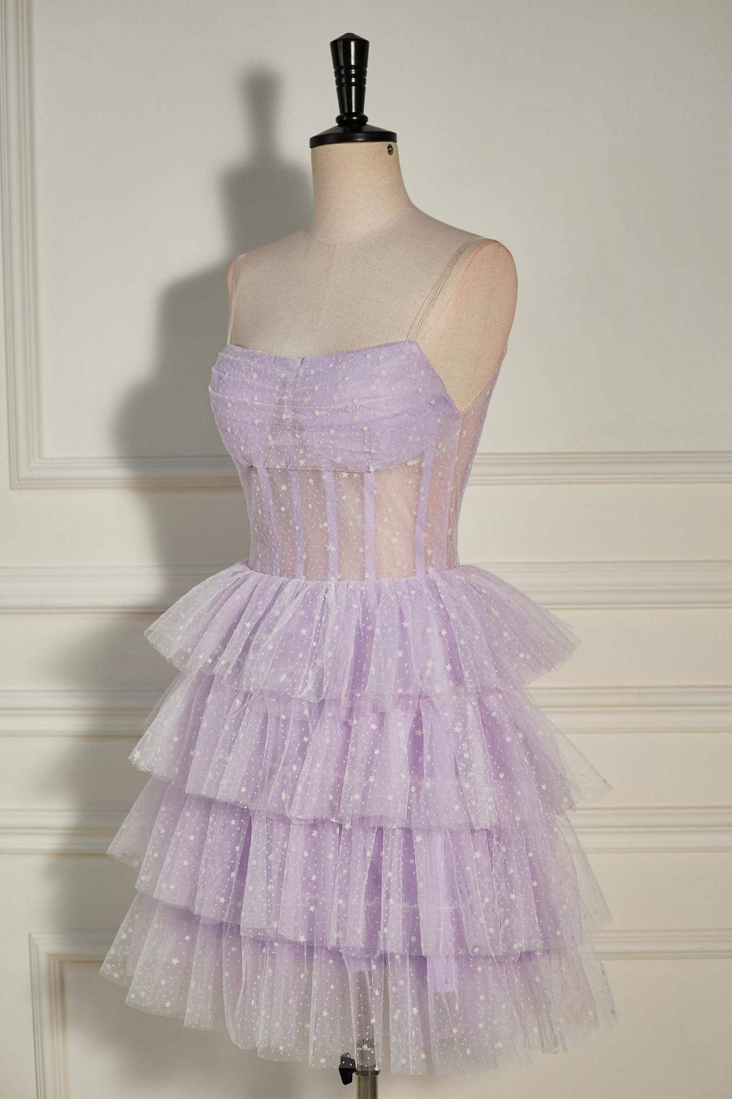Lavender Strapless Dot Tulle Multi-Layers Homecoming Dress
