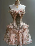 Retro Strapless Sweetheart Lolita Princess Dress A-line Floral Beaded Chiffon Party Dress Homecoming Dress TP4088