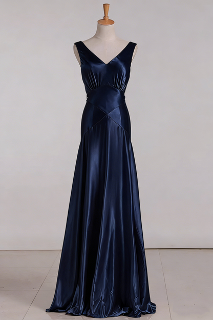 Vintage Mermaid V Neckline Pink Satin Long Prom Dresses Party Evening Dress P2456