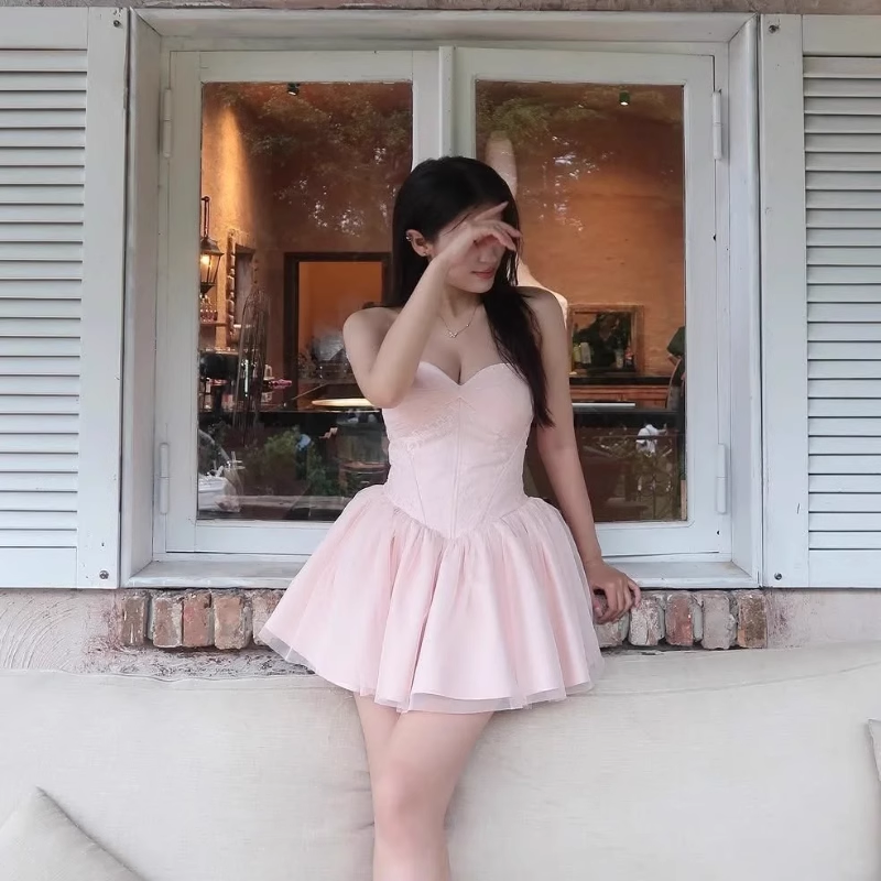 Simple Fashion Pink Sweetheart Strapless Design A-line Ruffled Hem Party Dress Homecoming Dress TP3830