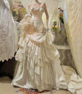 Glamorous Ivory Ruffled Layers Satin Wedding Dress A-Line Lace Hem Bridal Gown TP5258