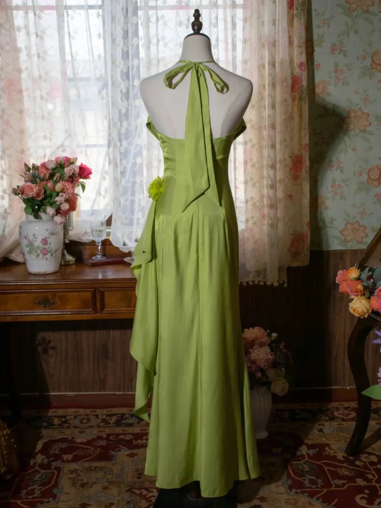 Yellow/Green/Burgundy Shiny Elegant Delicate Floral Backless Long Ball Dress Evening Dress Birthday Party Dress gh3385