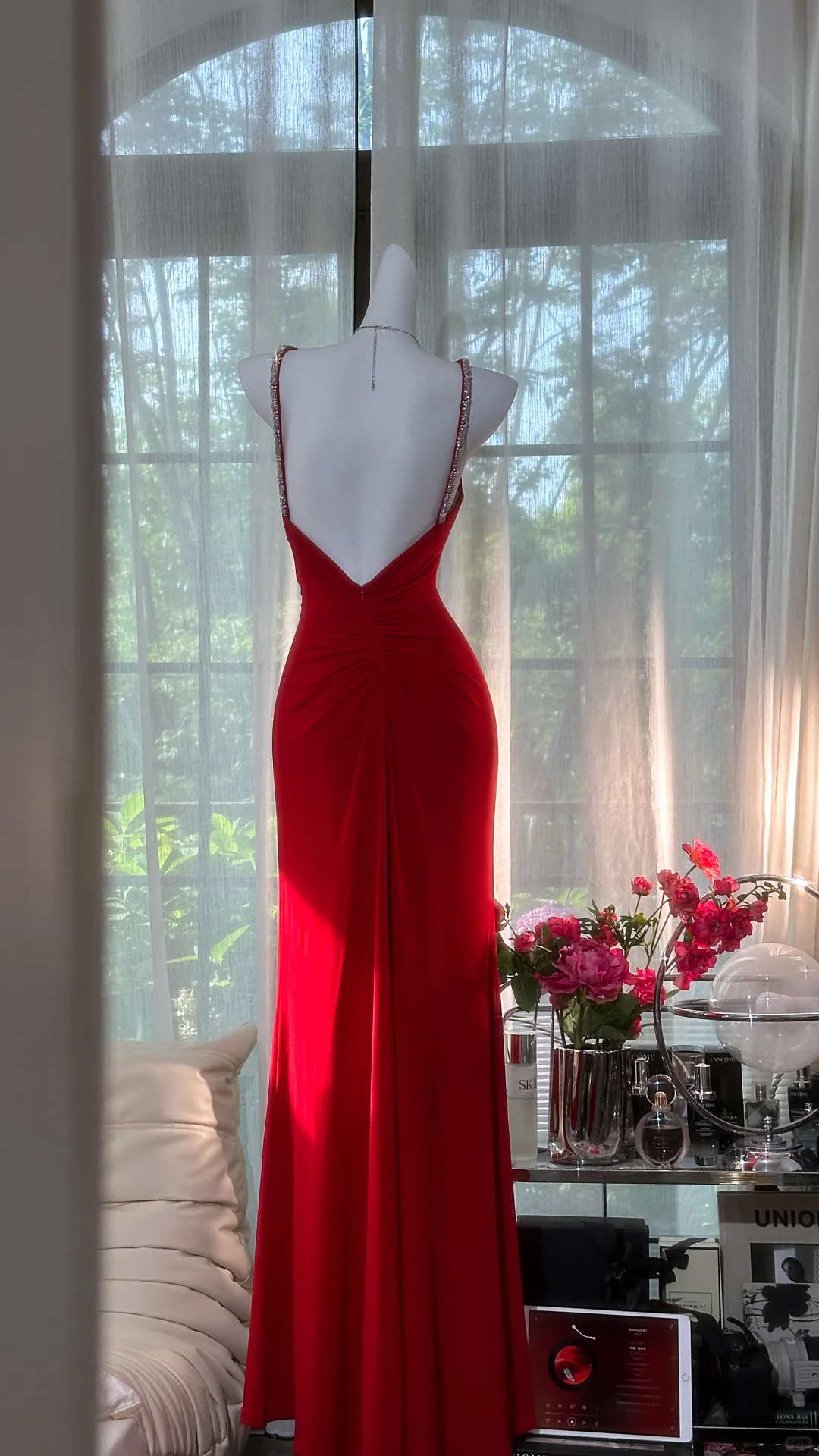 Retro Burgundy Sparkling Sequin Spaghetti Strap Romantic Sweetheart Evening Dress Prom Dresses TP3960
