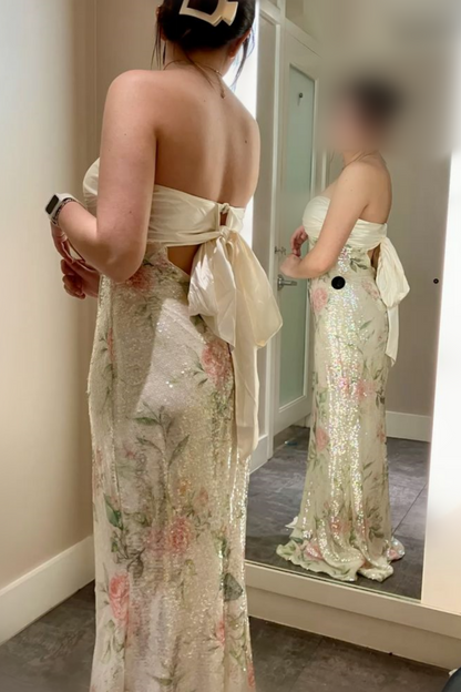 girlhomeshops-Charming Dress With Shiny Floral Slit Tube Top Long Sequins Prom Dress Graduation Dress gh5865