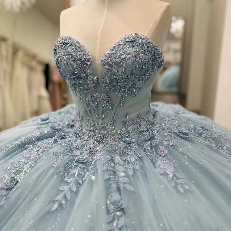 Light Blue Quinceanera Dress Lace Vestidos de 15 Anos Birthday Party Princess Ball Gowns