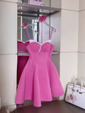 New Fashion Rose Pink Sweetheart Spaghetti Strap Design A-line Party Dresses Homecoming Dresses, TP3836
