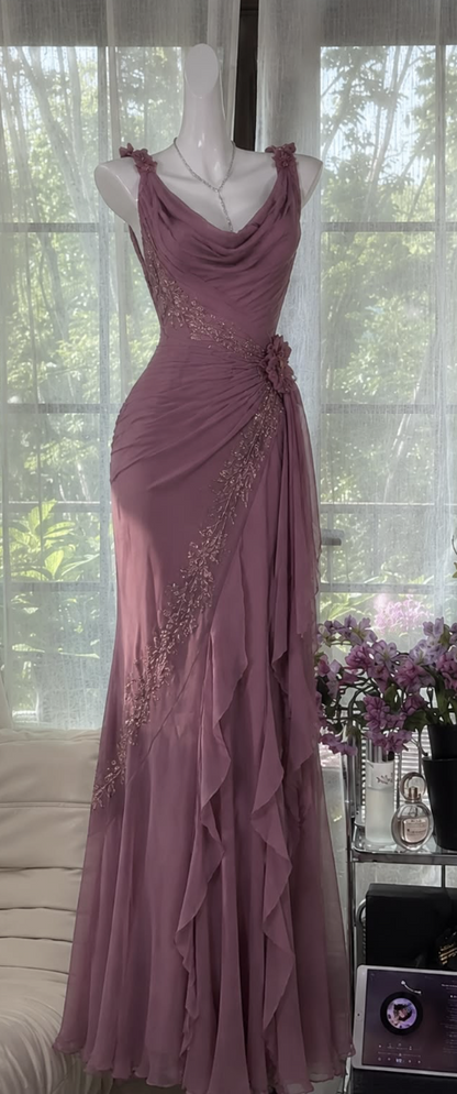 Chic Sheath Long Prom Dress Chiffon Beaded Evening Dress P5017
