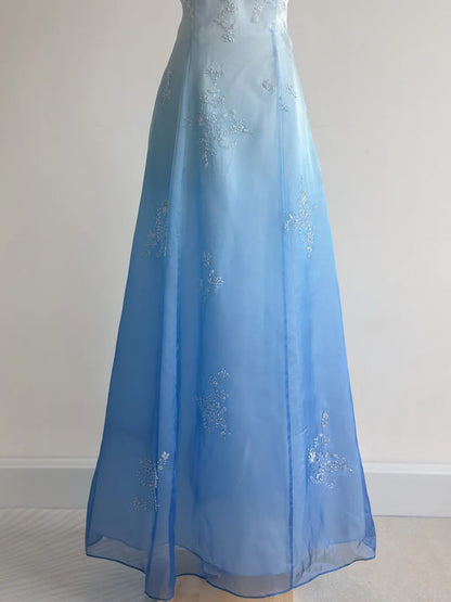 Girlhomeshops--Blue and white exquisite floral fashion gradient tube top long floor-length ball gown graduation dress gh5515