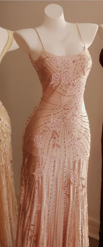 Elegant Pink Spaghetti Strap Beaded Chiffon Long Prom Dress Evening Dress P4813