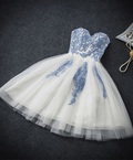 Vintage Blue Sweetheart Embroidery Design A-line Tulle Party Dress Homecoming Dress TP4066