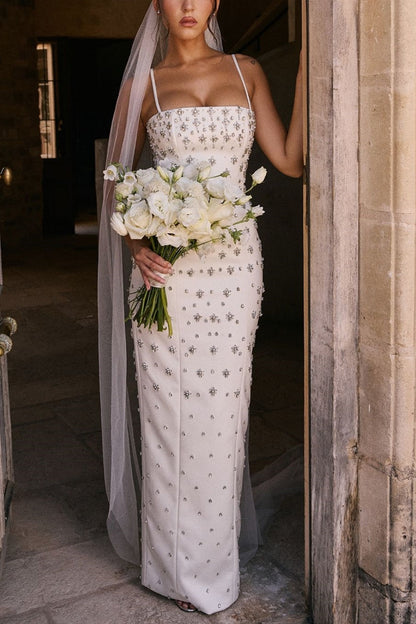 girlhomeshops-Ivory white mid-length satin exquisite beaded prom dress wedding dress evening dress gh5744