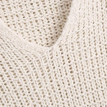 New white V-neck retro fashion long-sleeved hooded loose drawstring knitted hoodie pullover female casual sweater top 7281