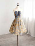 Vintage Sequin Beaded Strapless Ruffled Hem Design A-line Tulle Party Dress Homecoming Dress TP4062