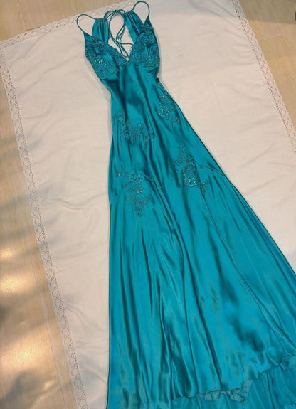 Sexy A Line Sage Green Satin Prom Dresses 21th Birthday Outfit P2107