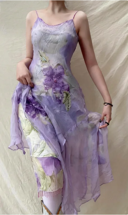 Elegant Lavender Spaghetti Strap Sequin Beaded Irregular Chiffon Prom Dress P4835