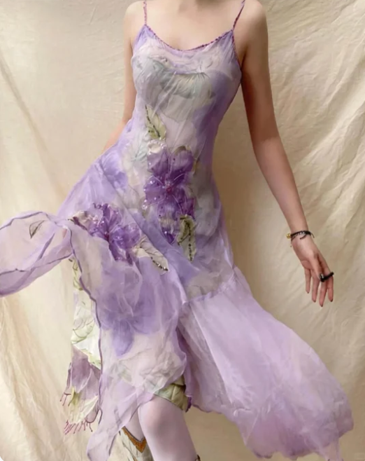 Elegant Lavender Spaghetti Strap Sequin Beaded Irregular Chiffon Prom Dress P4835