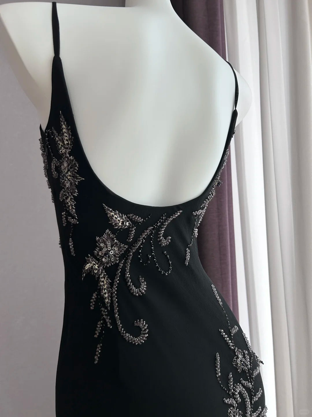 Luxurious Sparkling Black Spaghetti Strap Sequin Embroidery Mermaid Chiffon Prom Dress Evening Dress P4843