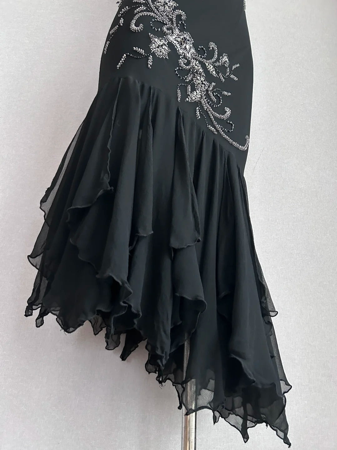 Luxurious Sparkling Black Spaghetti Strap Sequin Embroidery Mermaid Chiffon Prom Dress Evening Dress P4843
