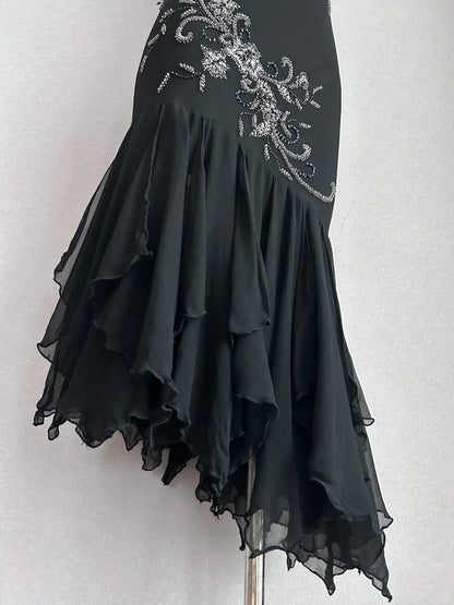 Luxurious Sparkling Black Spaghetti Strap Sequin Embroidery Mermaid Chiffon Prom Dress Evening Dress P4843