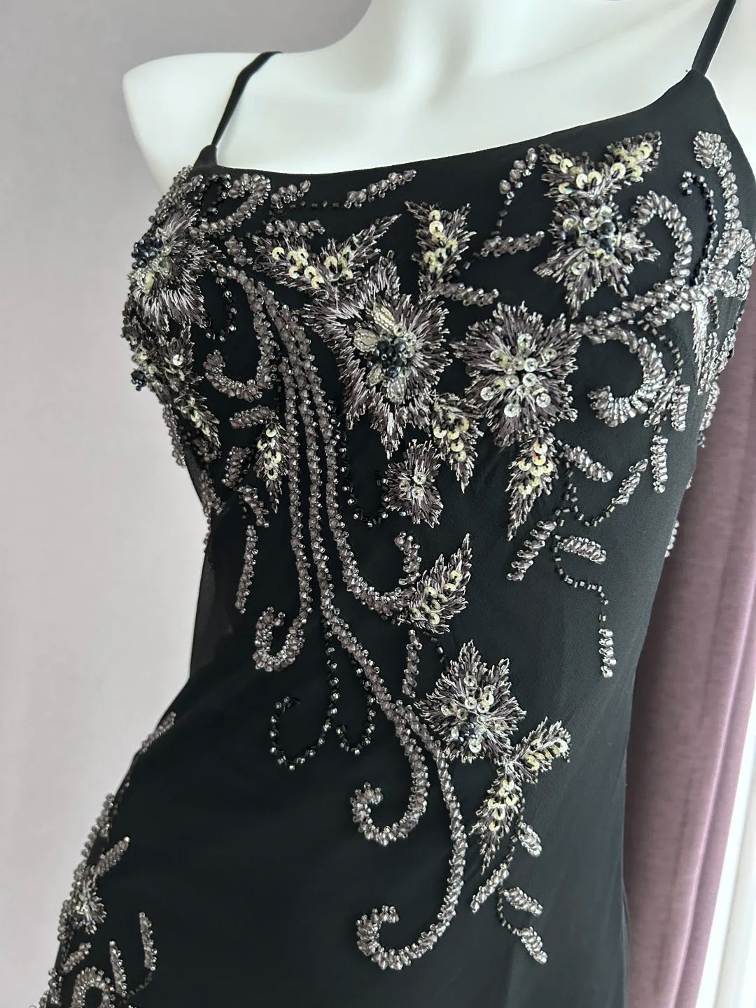 Luxurious Sparkling Black Spaghetti Strap Sequin Embroidery Mermaid Chiffon Prom Dress Evening Dress P4843
