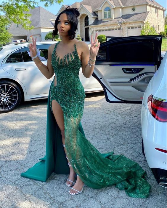 Modest Mermaid Black Girl Sequin Prom Dresses 22th Birthday Outfits P424
