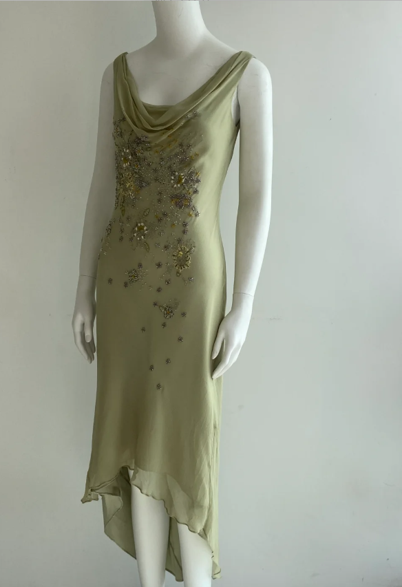 Elegant Bean Green Sleeveless Cowl Neck Beaded Chiffon Prom Dress Evening Dress P4846