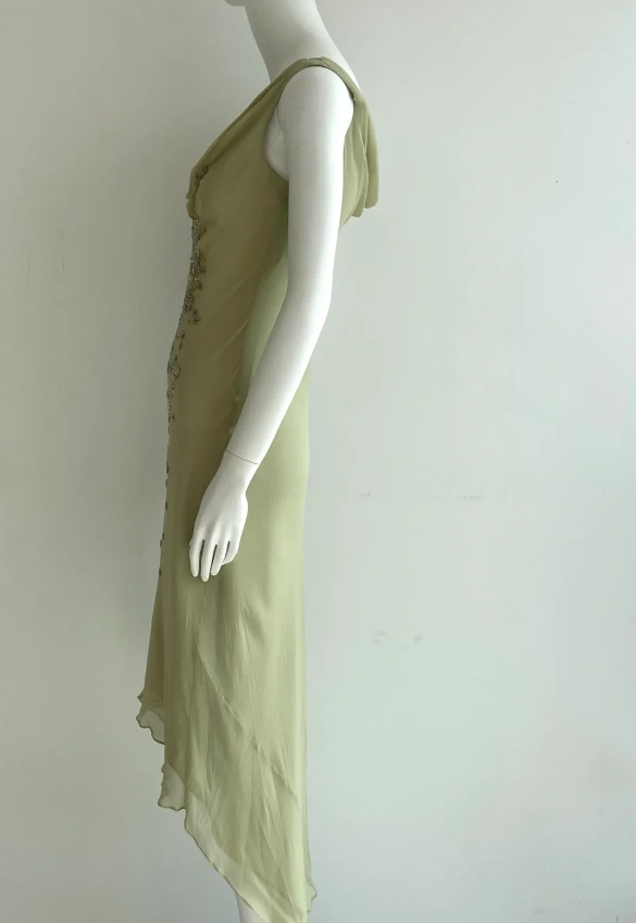 Elegant Bean Green Sleeveless Cowl Neck Beaded Chiffon Prom Dress Evening Dress P4846