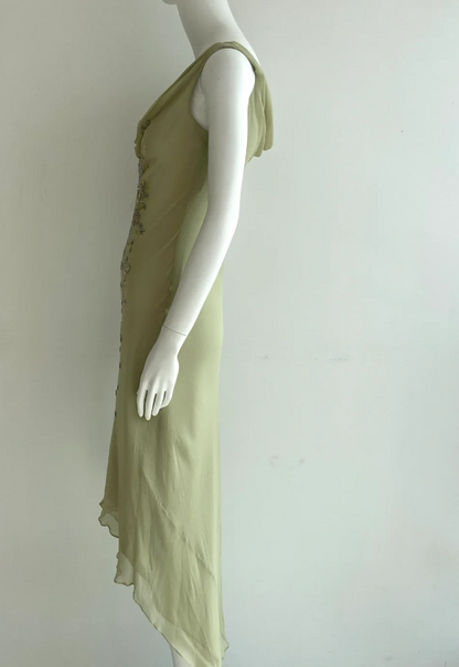 Elegant Bean Green Sleeveless Cowl Neck Beaded Chiffon Prom Dress Evening Dress P4846