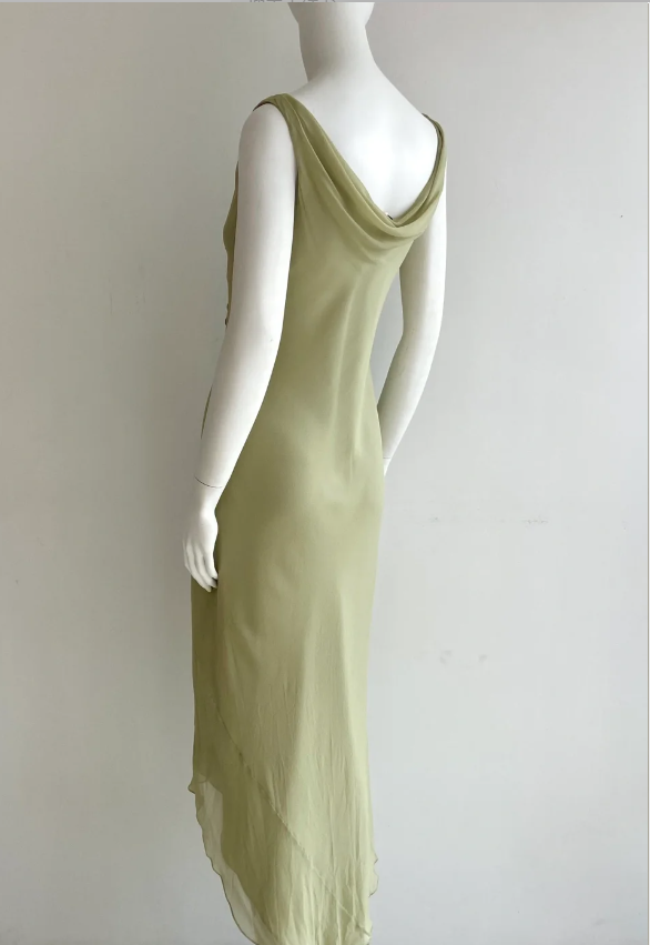 Elegant Bean Green Sleeveless Cowl Neck Beaded Chiffon Prom Dress Evening Dress P4846