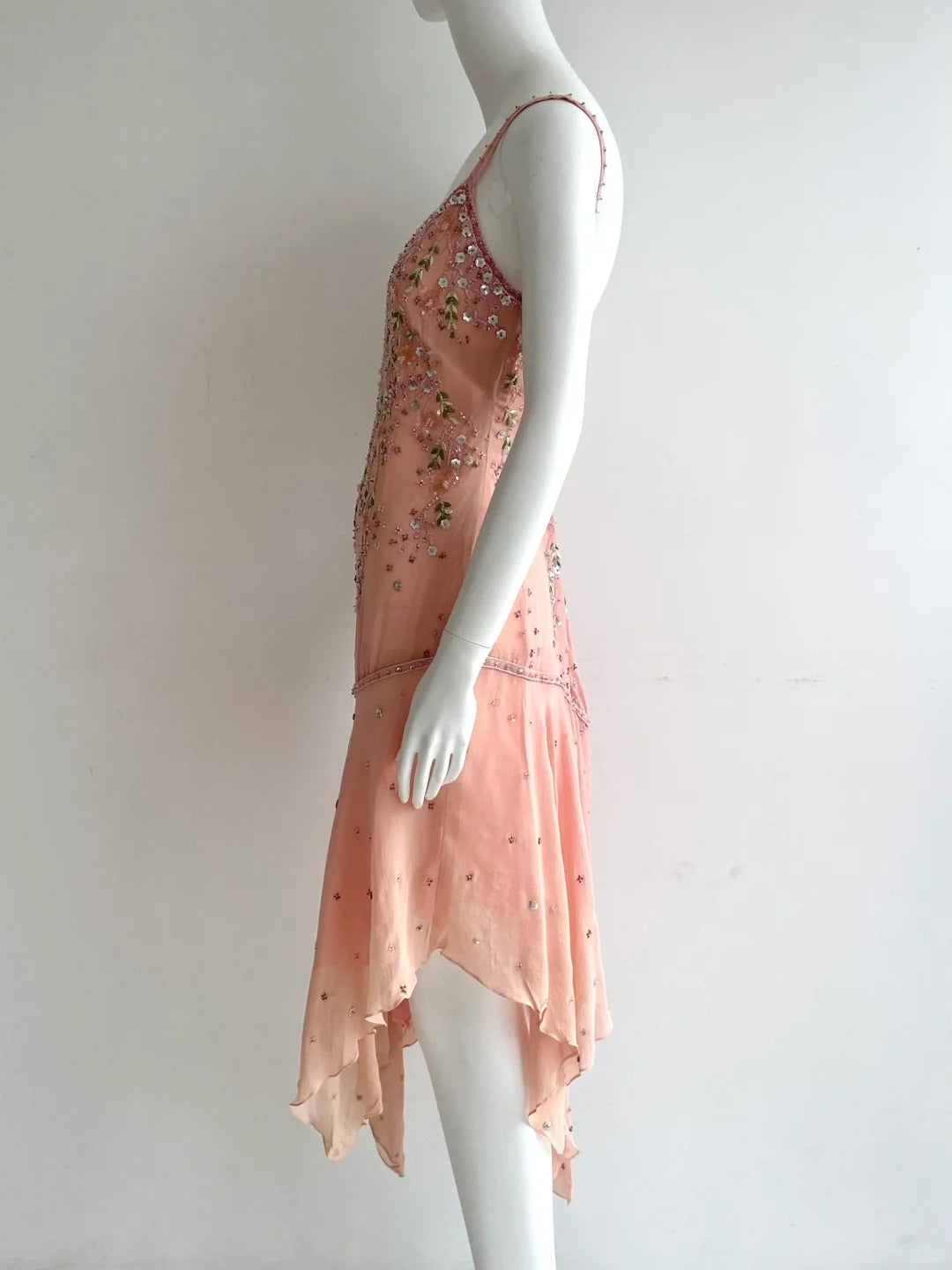 Beautiful Pink Spaghetti Strap Beaded Irregular Chiffon Prom Dress Birthday Dress P4847