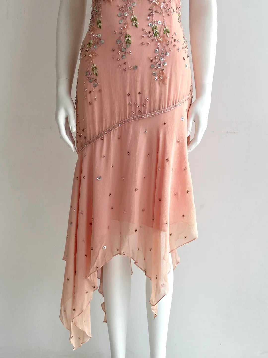 Beautiful Pink Spaghetti Strap Beaded Irregular Chiffon Prom Dress Birthday Dress P4847