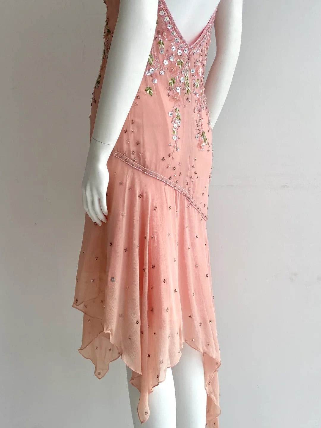 Beautiful Pink Spaghetti Strap Beaded Irregular Chiffon Prom Dress Birthday Dress P4847
