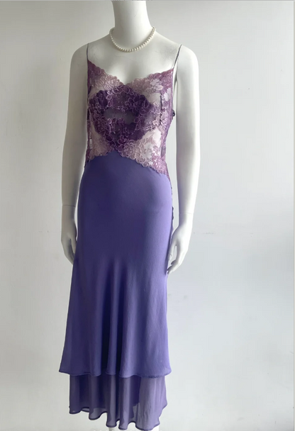 Sexy Purple Spaghetti Strap Lace Mermaid Chiffon Prom Dress Evening Dress P4849