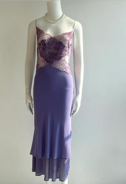Sexy Purple Spaghetti Strap Lace Mermaid Chiffon Prom Dress Evening Dress P4849