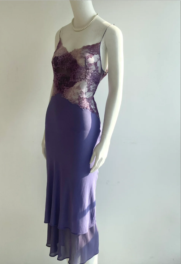 Sexy Purple Spaghetti Strap Lace Mermaid Chiffon Prom Dress Evening Dress P4849