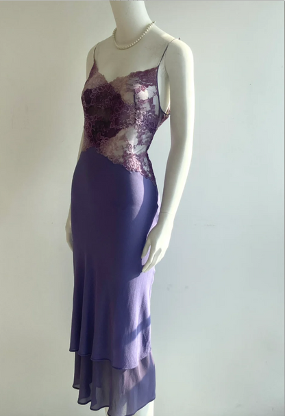 Sexy Purple Spaghetti Strap Lace Mermaid Chiffon Prom Dress Evening Dress P4849