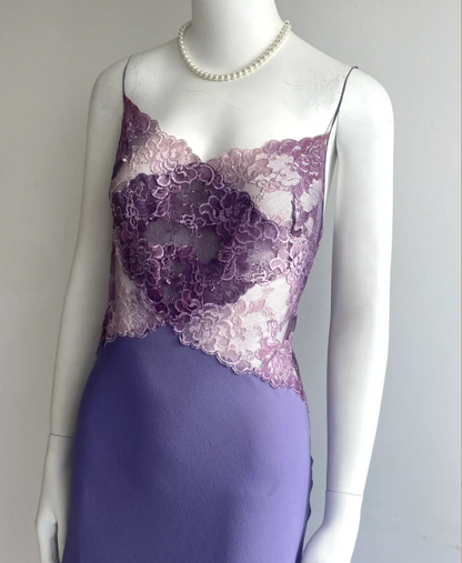 Sexy Purple Spaghetti Strap Lace Mermaid Chiffon Prom Dress Evening Dress P4849