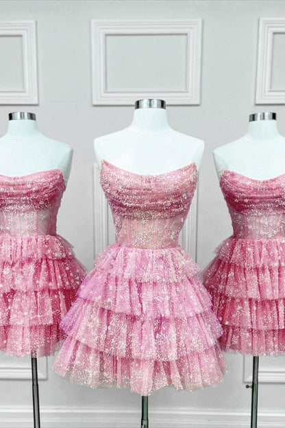 Lavender Strapless Dot Tulle Multi-Layers Homecoming Dress