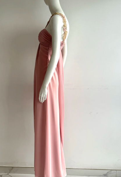 Elegant Pink One Shoulder Ruched Chiffon Long Prom Dress Evening Dress P4850