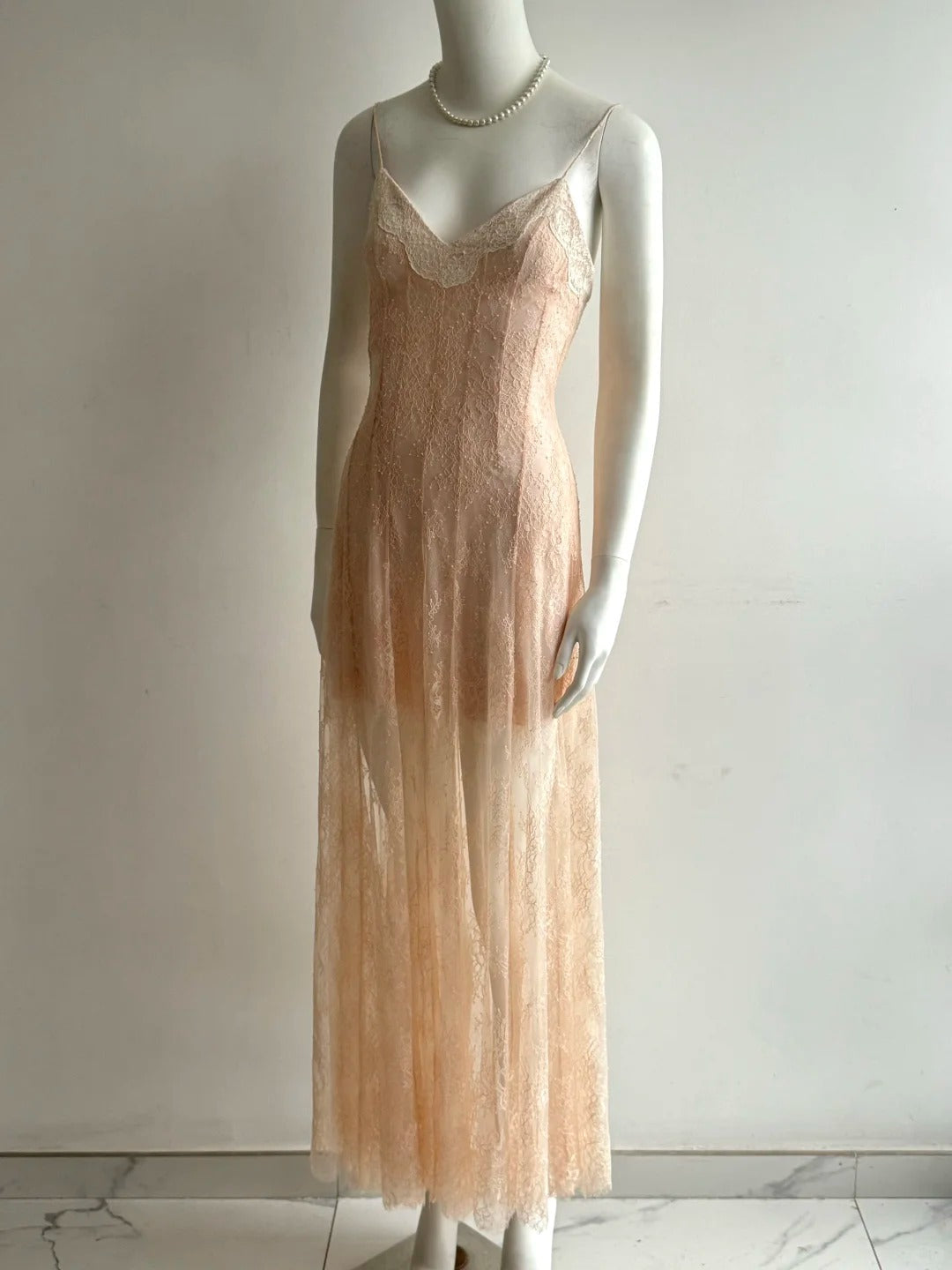 Elegant Pink V-Neck Spaghetti Strap Lace Long Prom Dress Evening Dress P4852