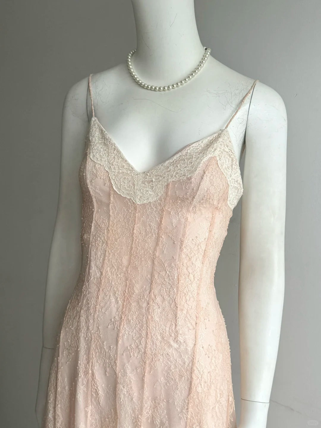Elegant Pink V-Neck Spaghetti Strap Lace Long Prom Dress Evening Dress P4852