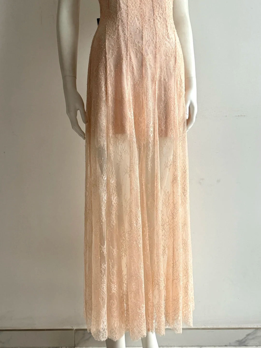 Elegant Pink V-Neck Spaghetti Strap Lace Long Prom Dress Evening Dress P4852