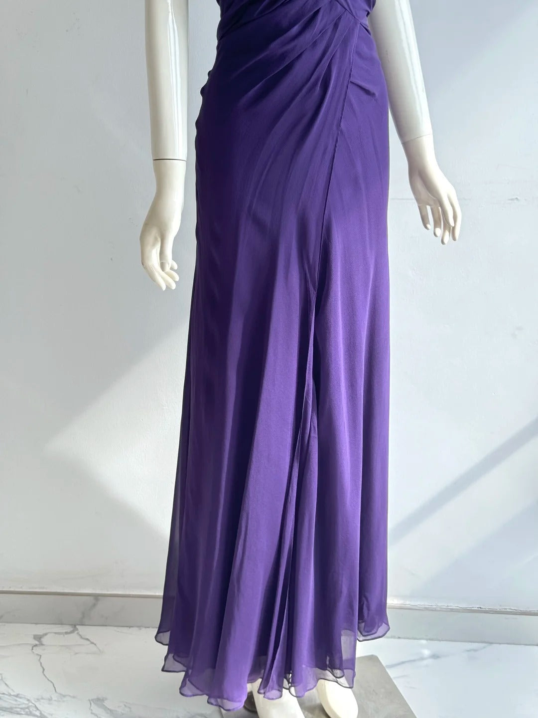 Charming Purple Cross Halter Neck Knot Ruched Chiffon Long Prom Dress Evening Dress P4853