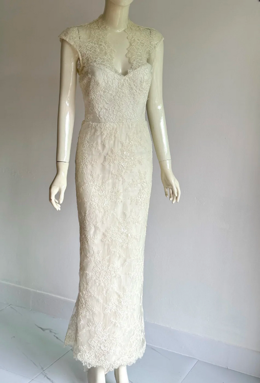 Elegant White Lace Hip-Wrapped Mermaid Long Prom Dress Evening Dress P4855