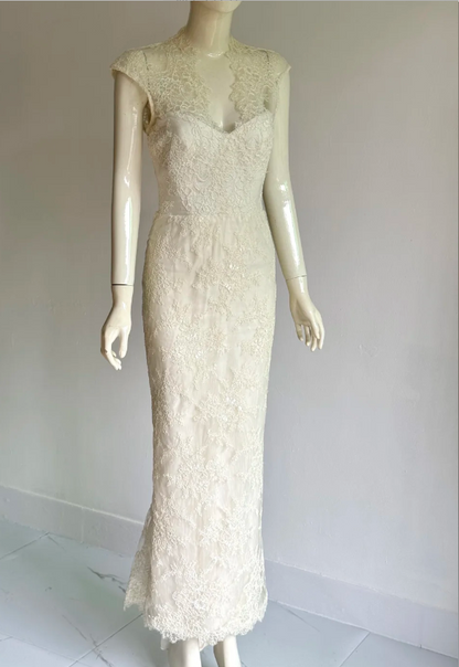 Elegant White Lace Hip-Wrapped Mermaid Long Prom Dress Evening Dress P4855