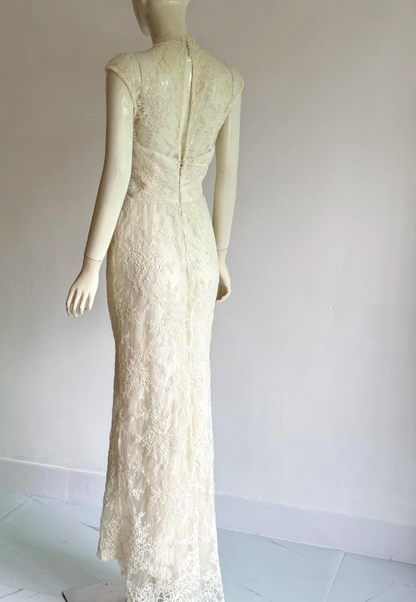 Elegant White Lace Hip-Wrapped Mermaid Long Prom Dress Evening Dress P4855