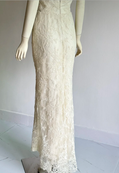 Elegant White Lace Hip-Wrapped Mermaid Long Prom Dress Evening Dress P4855