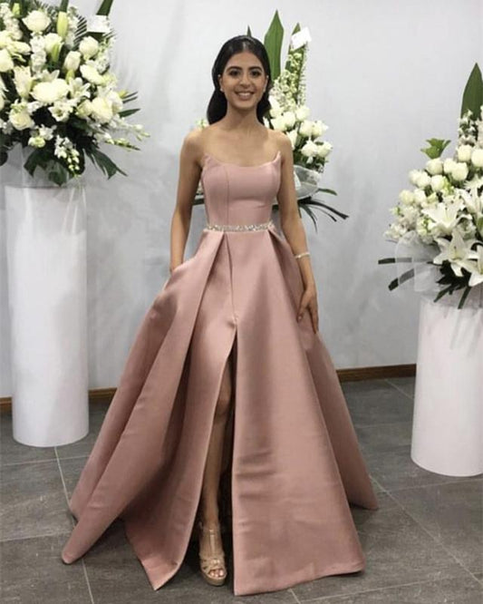 Celebrity Style Long Strapless Satin Prom Evening Dresses